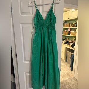 HYFVE Emerald Green V-Neck Smocked Maxi Dress